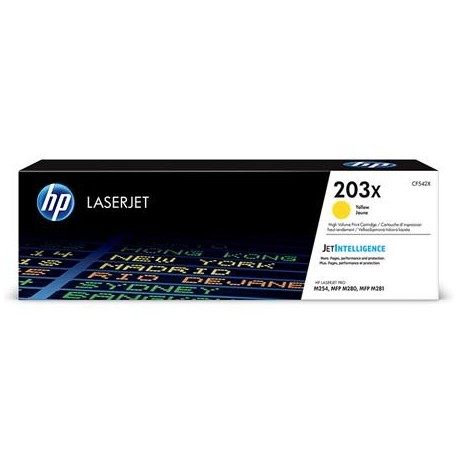 HP 203X didesnės talpos geltona tonerio kasetė (CF542X)