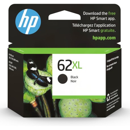 HP 62XL didesnės talpos juoda rašalo kasetė (C2P05AE/Nr. 62XL)